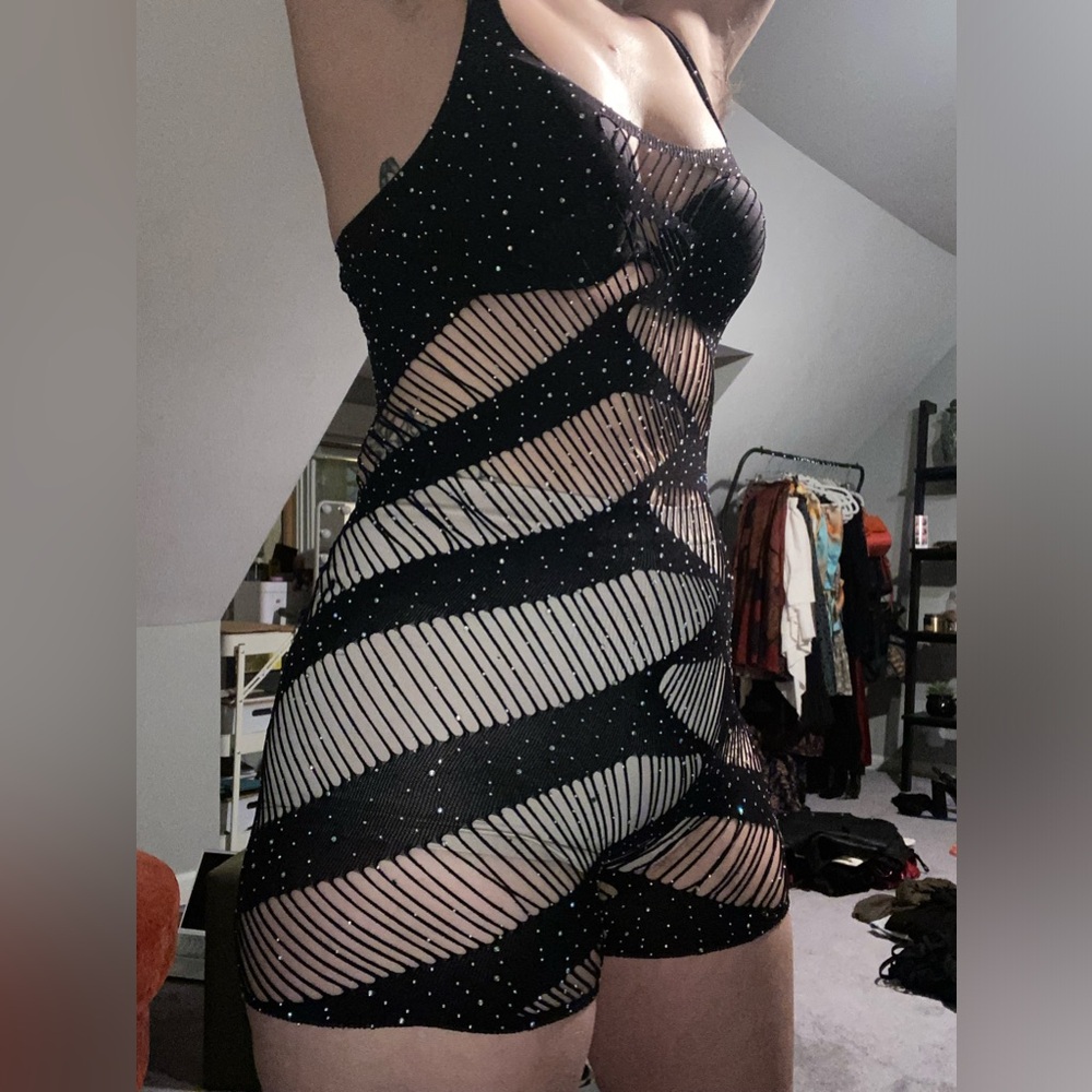 Black Rhinestone studded Poster Girl Style Romper